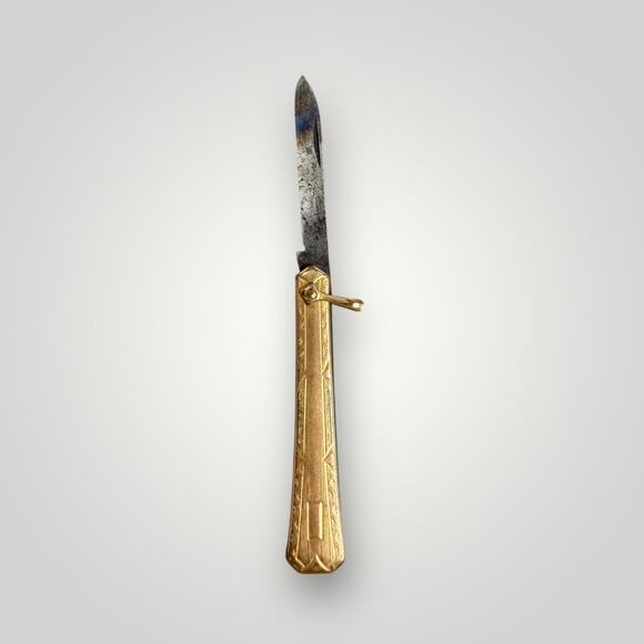 Antique Hayward Small Pocket Knife Art Deco Gilded Brass Germany Pre-WWII - Picture 4 of 16